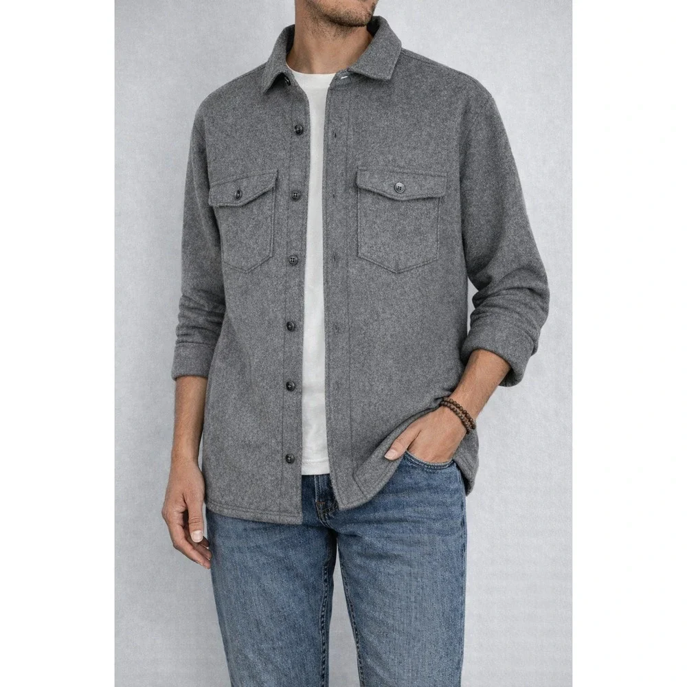 Goodfellow & Co Men's Charcoal Gray Fleece Jacket Button‎ Up Front Sz Med Warm